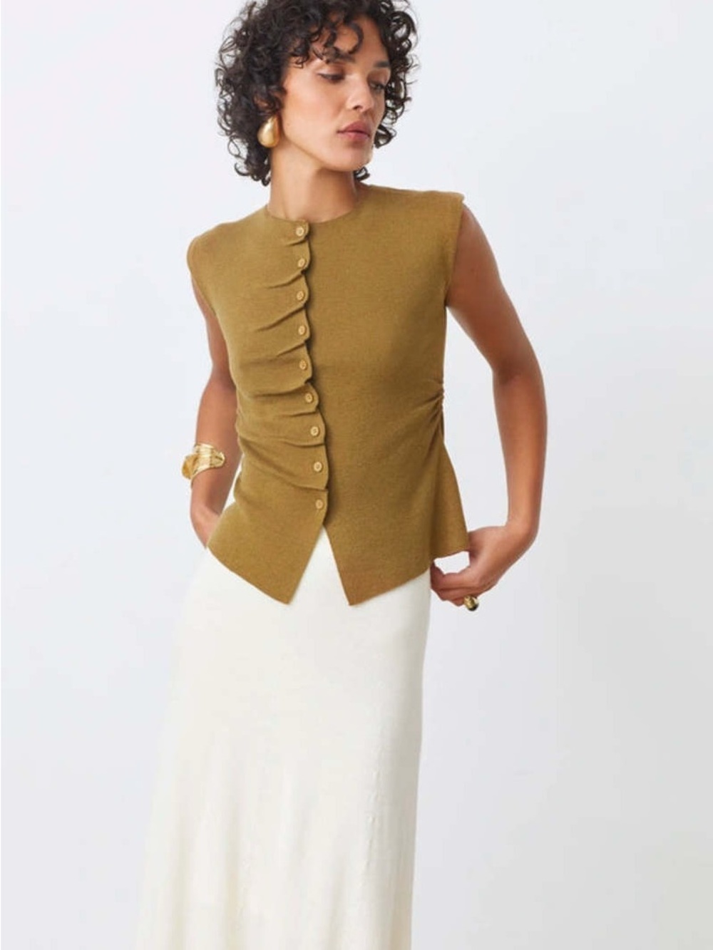 SUNCOO Pagni Ruched Placket Cardigan Sweater T1 Small Vest Fall Autumn Parisian